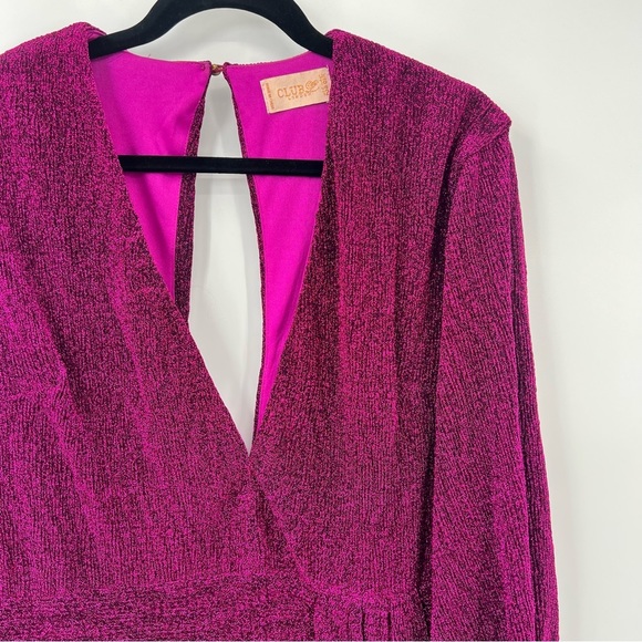 Club London Glitter Plunge Neck Drape Mini Dress Metallic Purple ASOS Bodycon - Picture 12 of 14